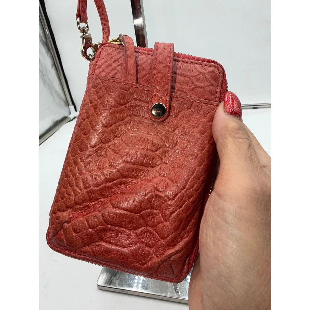 Elliott Lucca Red Python Embossed Leather Zip Around Wristlet Wallet